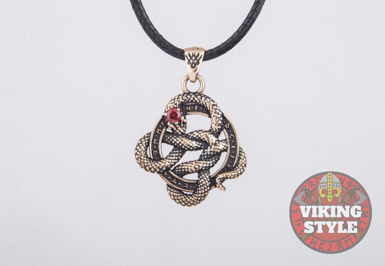 Jörmungandr Pendant - Red Zirconia, Bronze
