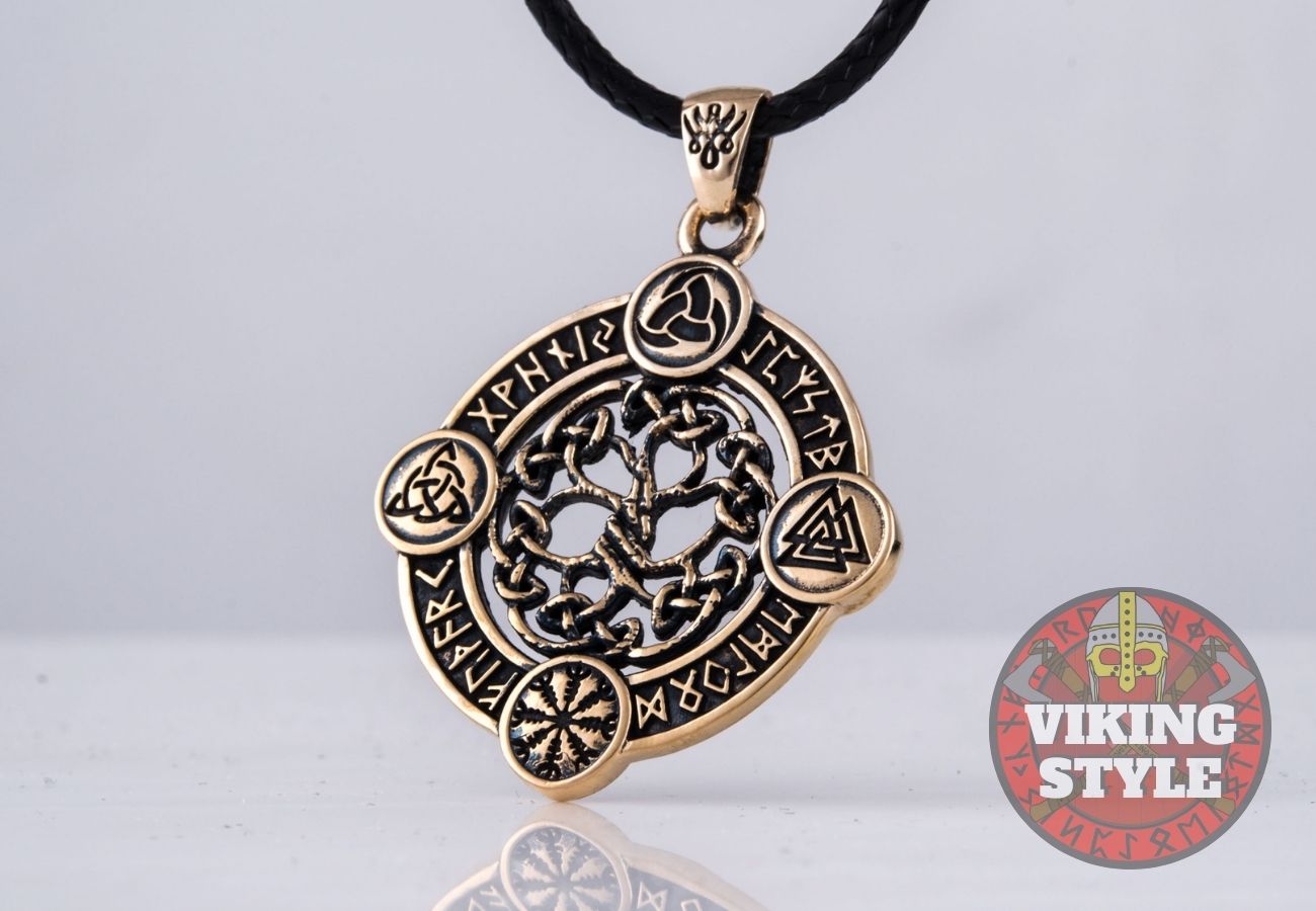 Yggdrasil Pendant - Norse Symbols, Bronze