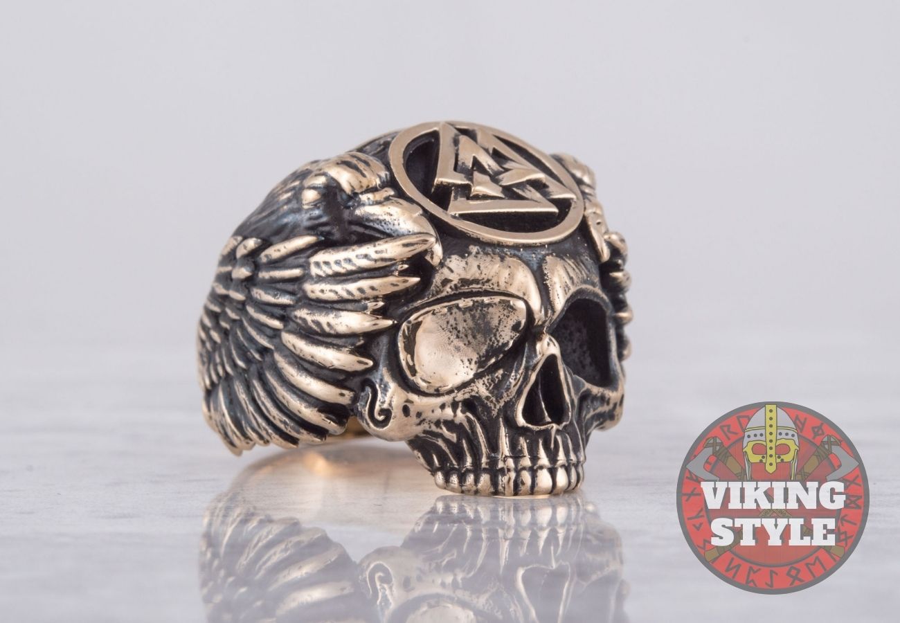 Valknut Ring - Skull, Bronze