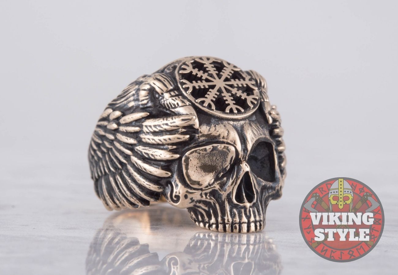 Ægishjálmur Ring - Skull, Bronze