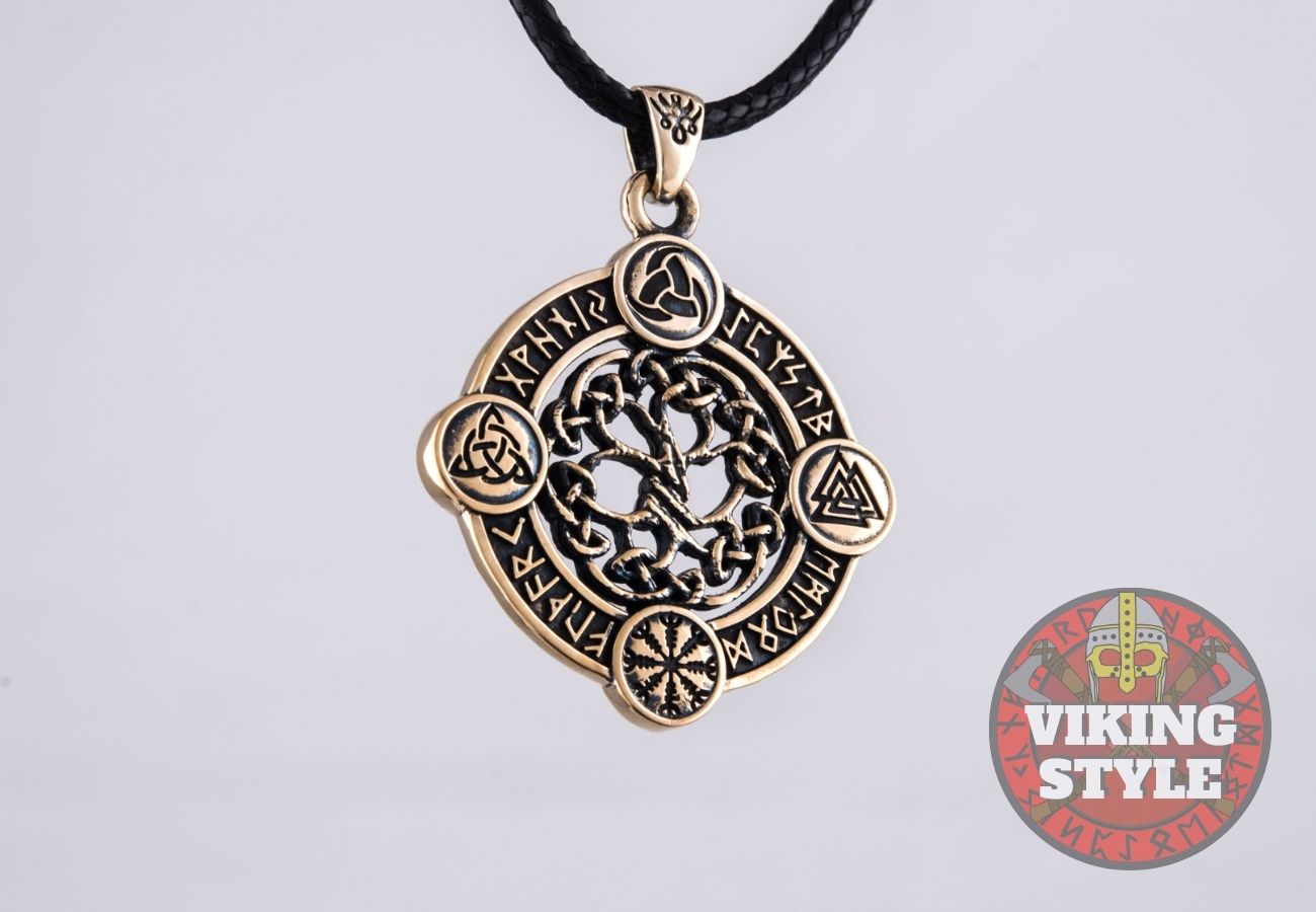 Yggdrasil Pendant - Norse Symbols, Bronze