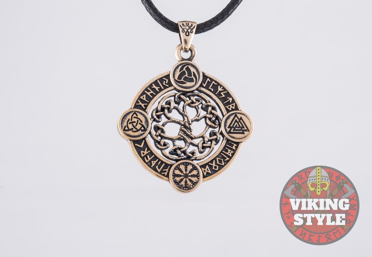 Yggdrasil Pendant - Norse Symbols, Bronze