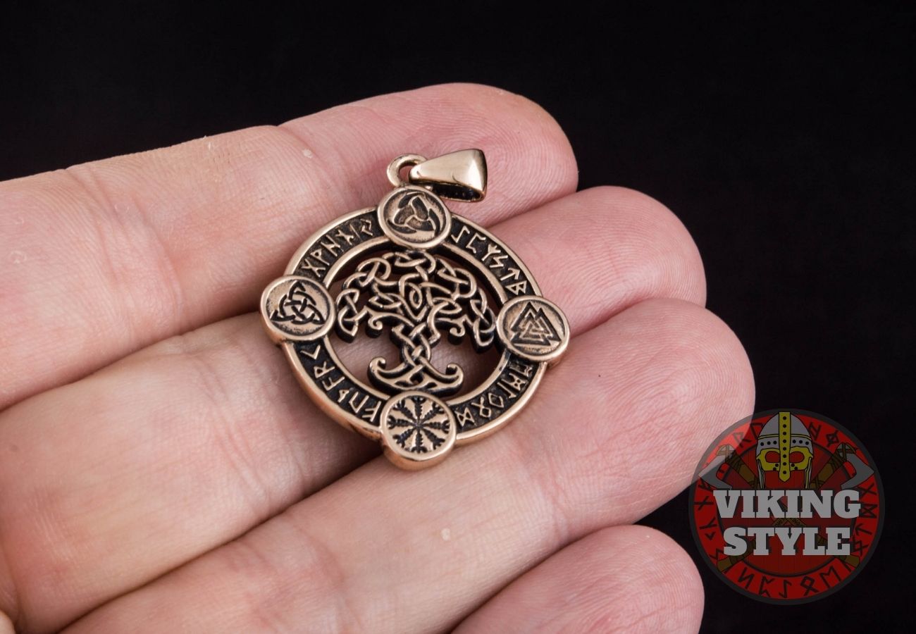 Yggdrasil Pendant II - Norse Symbols, Bronze