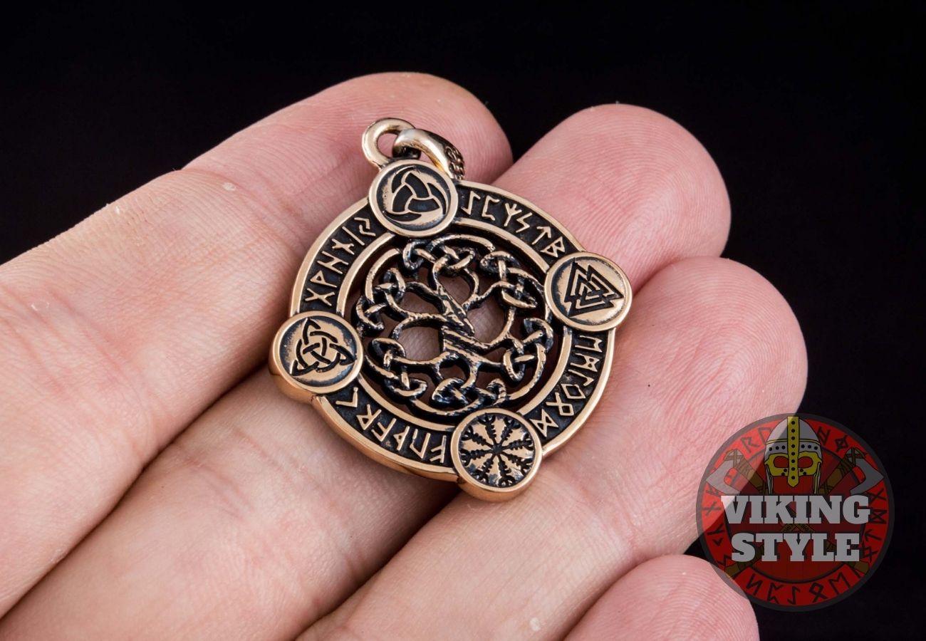 Yggdrasil Pendant - Norse Symbols, Bronze