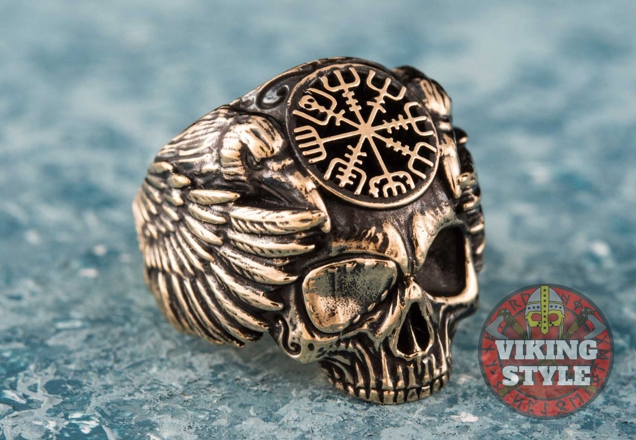 Vagvisir Rune Ring - Skull, Bronze