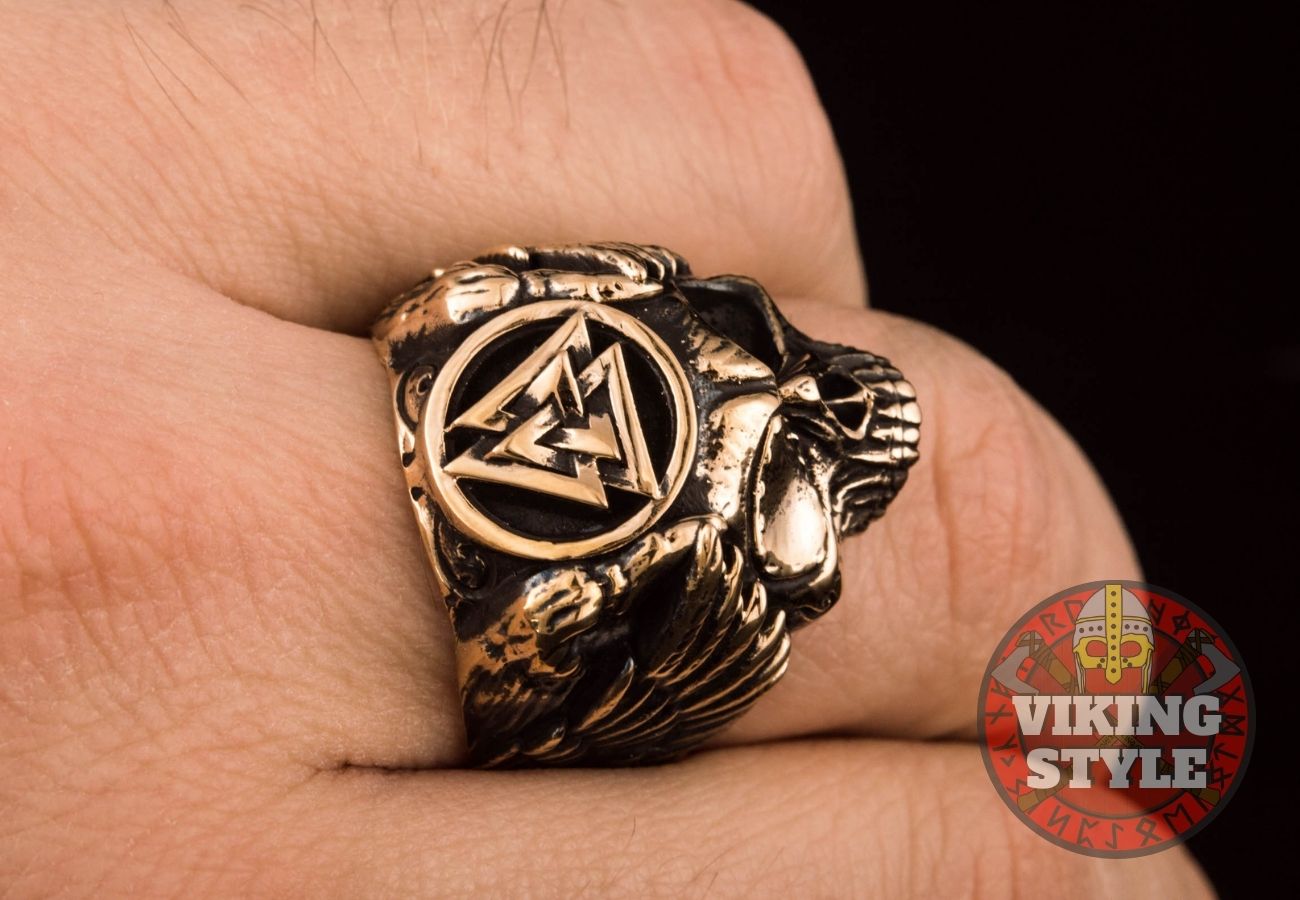 Valknut Ring - Skull, Bronze