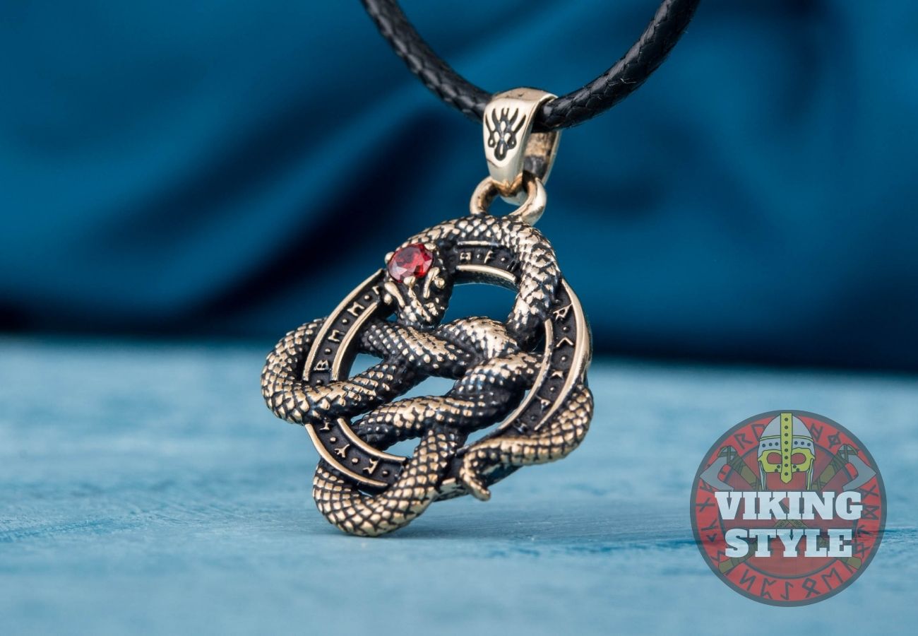 Jörmungandr Pendant - Red Zirconia, Bronze