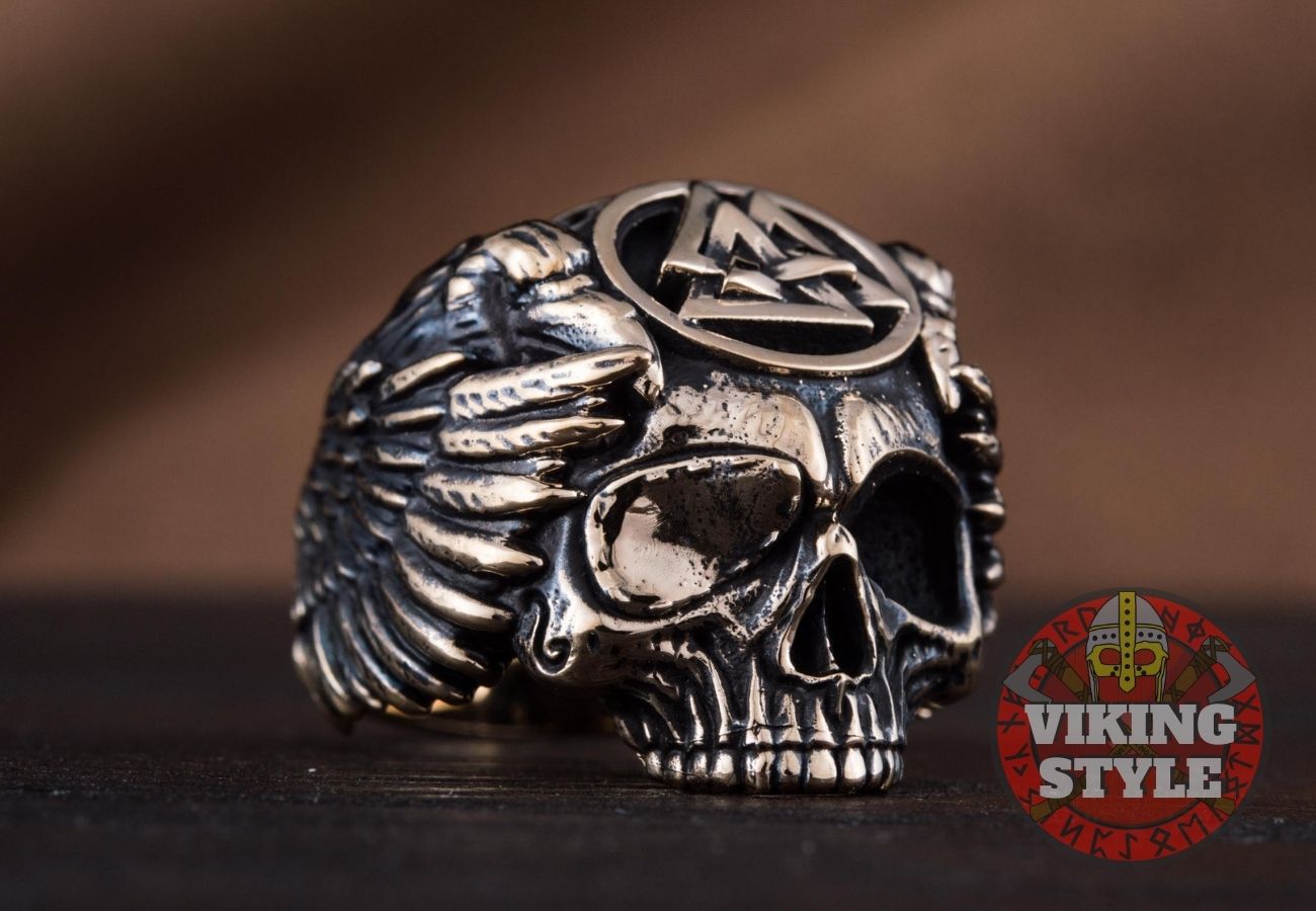 Valknut Ring - Skull, Bronze