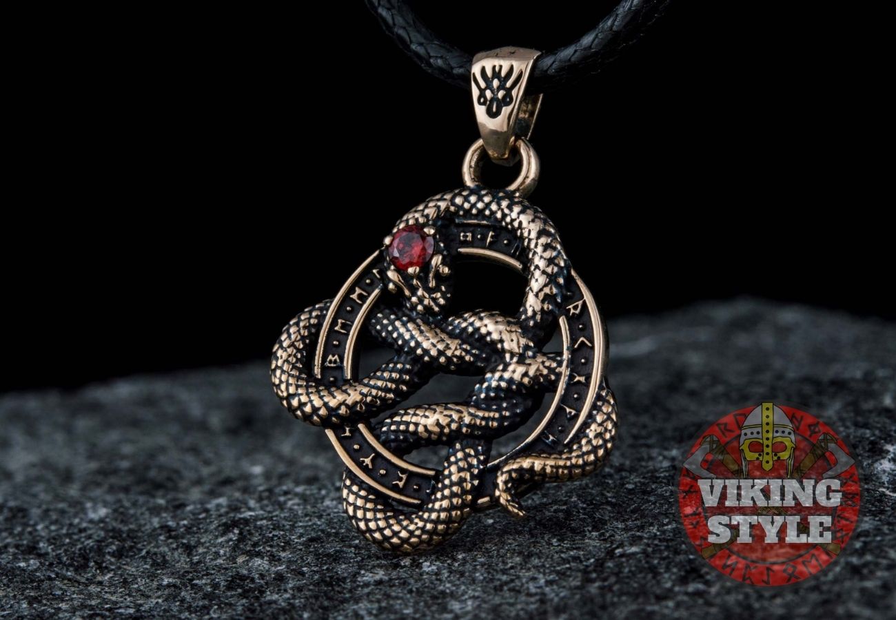 Jörmungandr Pendant - Red Zirconia, Bronze