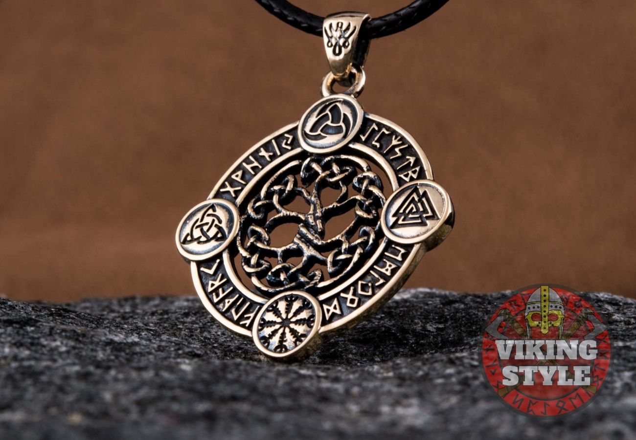 Yggdrasil Pendant - Norse Symbols, Bronze