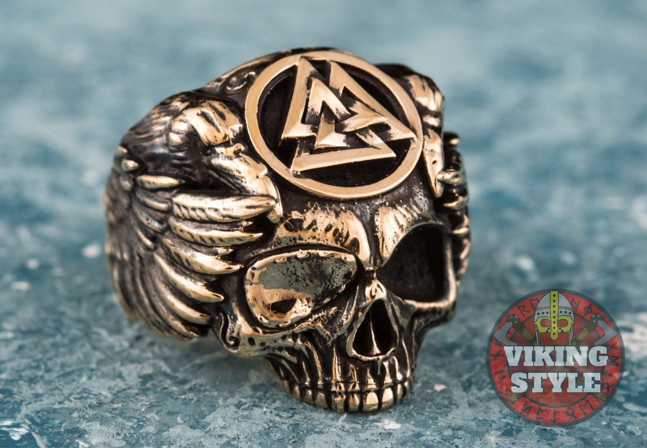 Valknut Ring - Skull, Bronze