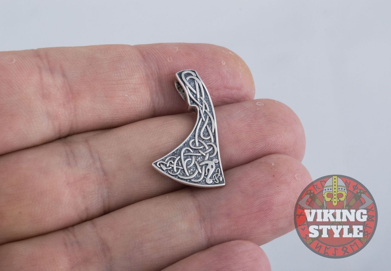 Viking Axe Head Pendant - Jormungandr, 925 Silver