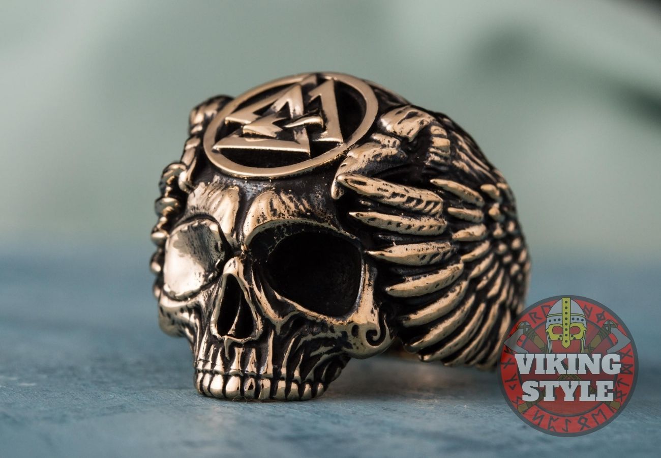 Valknut Ring - Skull, Bronze