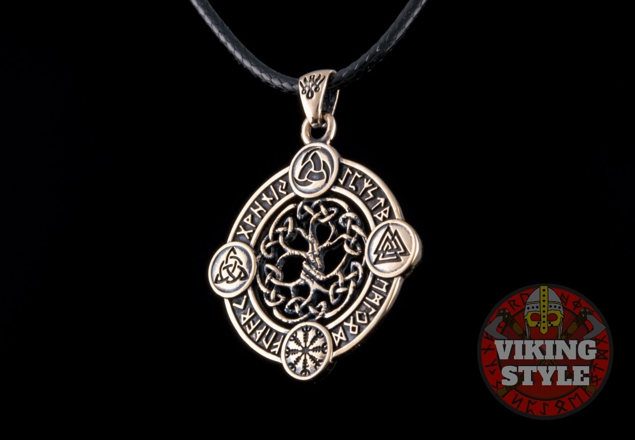 Yggdrasil Pendant - Norse Symbols, Bronze