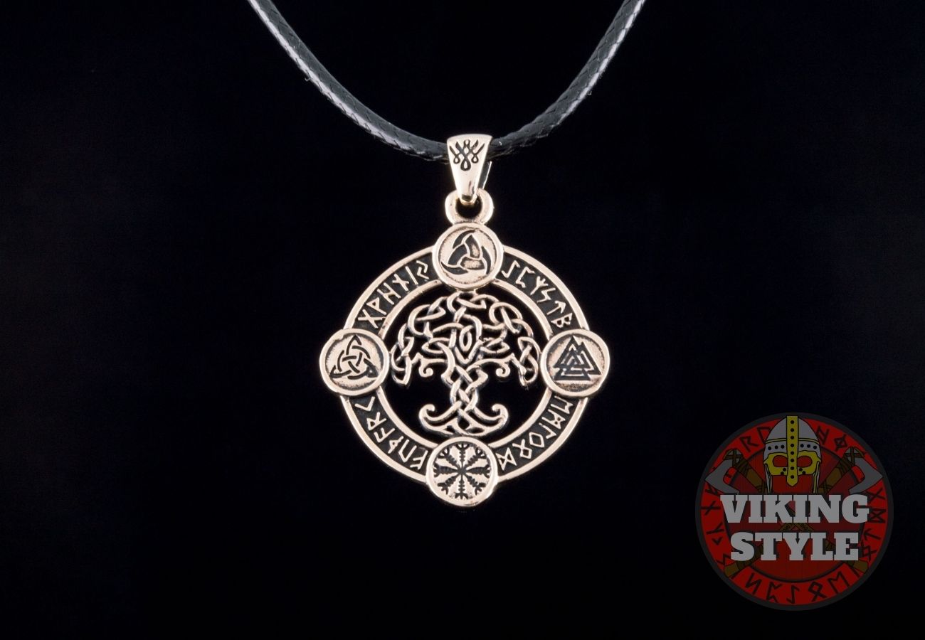 Yggdrasil Pendant II - Norse Symbols, Bronze