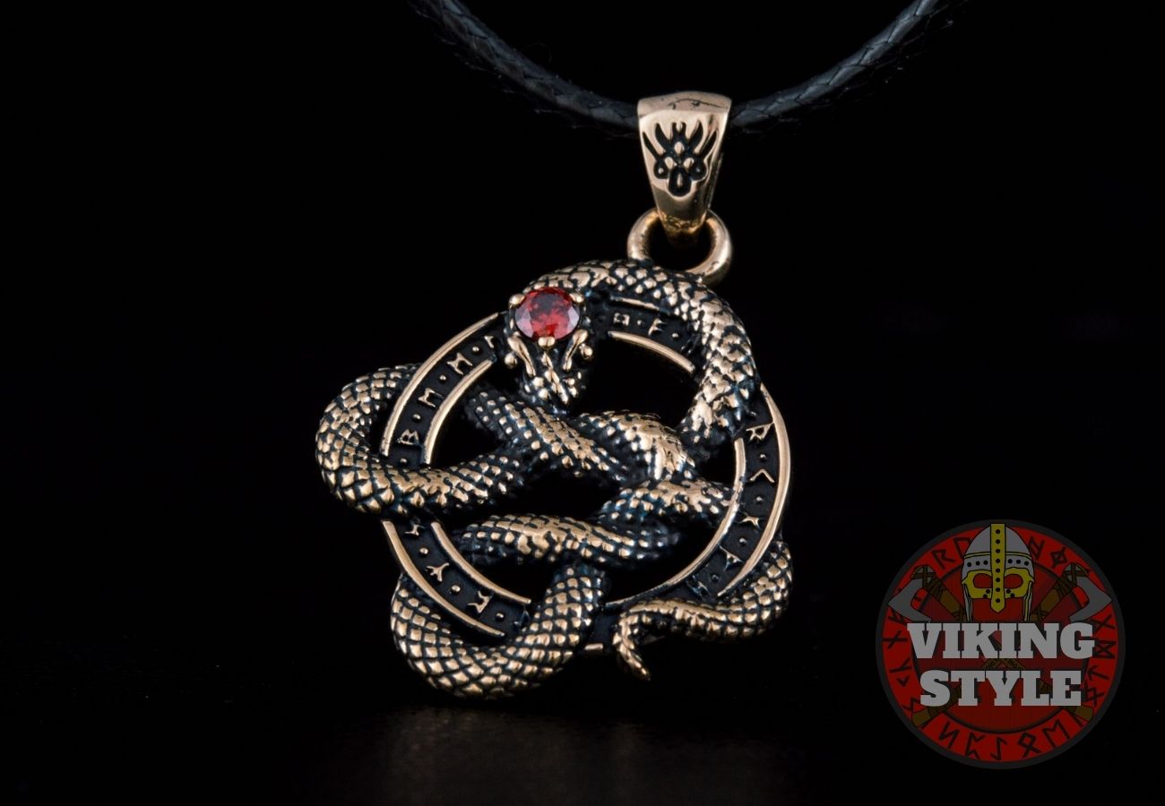 Jörmungandr Pendant - Red Zirconia, Bronze
