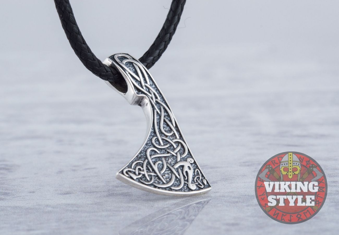 Viking Axe Head Pendant - Jormungandr, 925 Silver