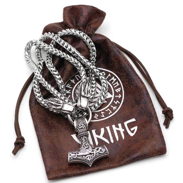 Mjolnir Pendant with Wolf Chain