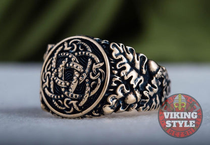 Jörmungandr Ring - Oak Leaves, Bronze