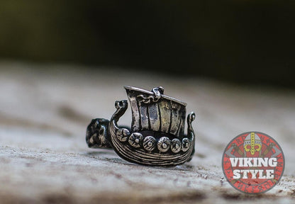 Viking Ship Ring II - Drakkar, 925 Silver