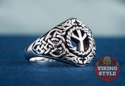 Algiz Ring III - Runic, 925 Silver