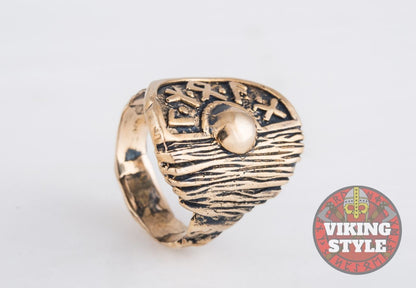 Viking Shield Ring - Runic, Bronze