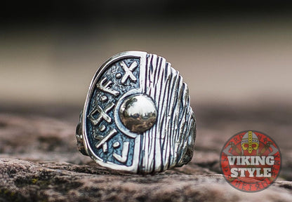 Viking Shield Ring - Runic, 925 Silver