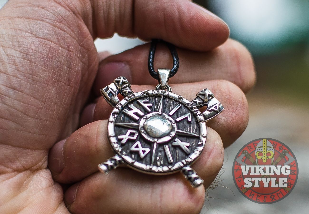 Viking Shield & Axe Pendant - Large, 925 Silver