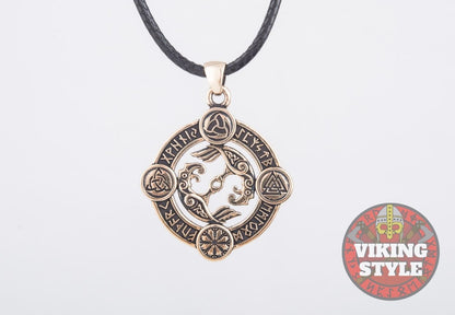 Huginn & Muninn Pendant - Norse Symbols, Bronze