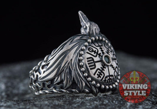 Vegvísir Ring II - Corvus, 925 Silver