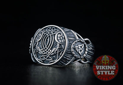Huginn & Muninn Ring - Triqueta, 925 Silver