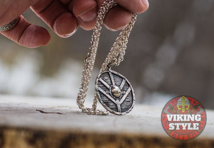 Viking Shield Pendant - Fehu, 925 Silver