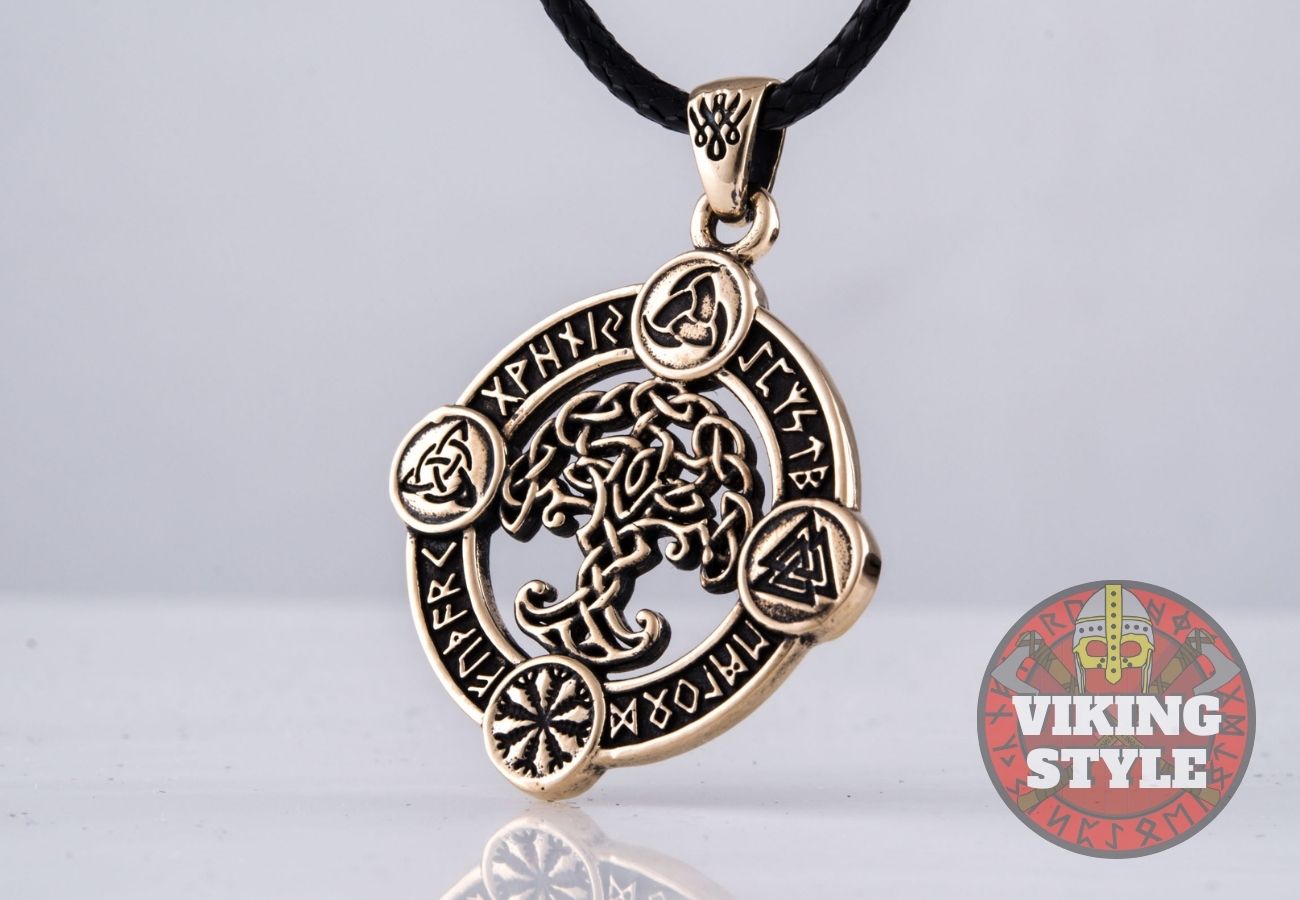Yggdrasil Pendant II - Norse Symbols, Bronze