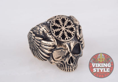 Ægishjálmur Ring - Skull, Bronze