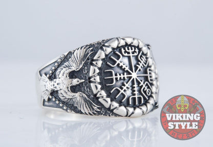 Vegvísir Ring - Corvus, 925 Silver