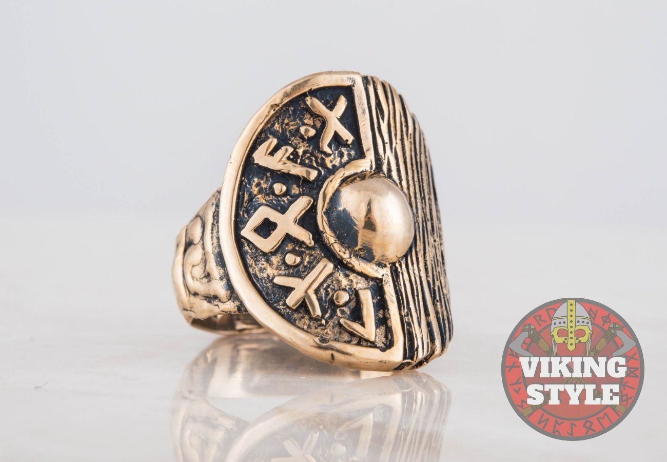 Viking Shield Ring - Runic, Bronze