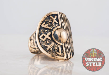 Viking Shield Ring - Runic, Bronze