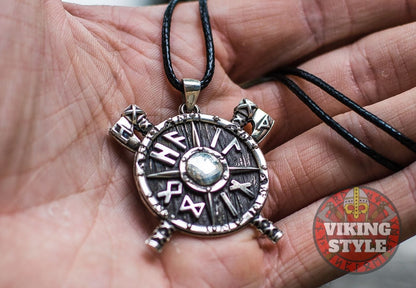 Viking Shield & Axe Pendant - Large, 925 Silver