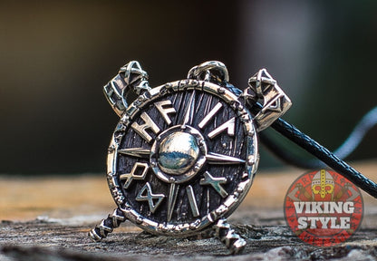 Viking Shield & Axe Pendant - Small, 925 Silver