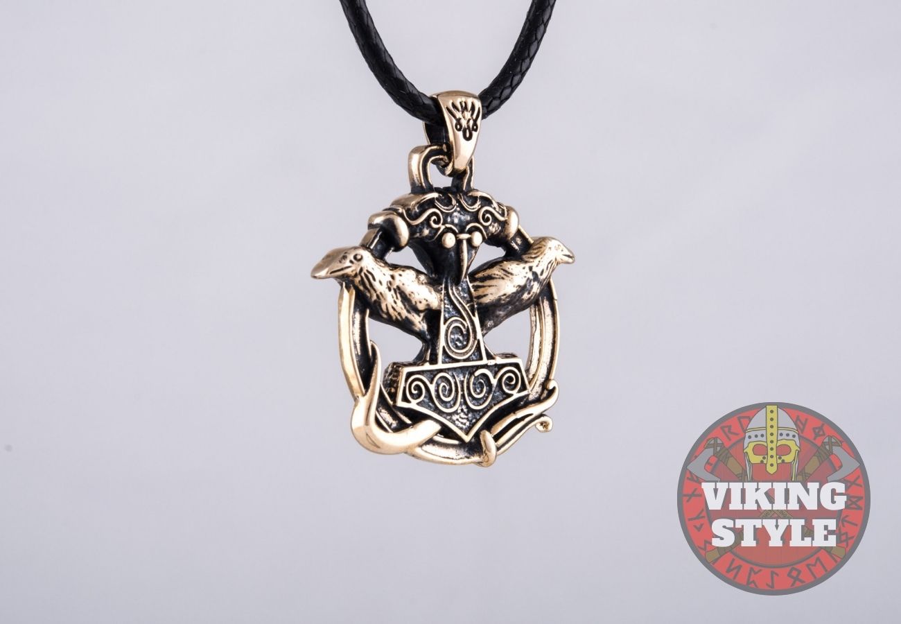 Mjölnir Pendant - Huginn & Muninn, Bronze