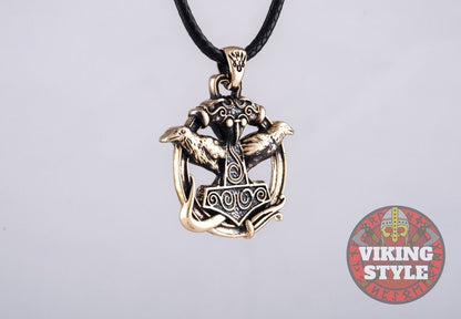 Mjölnir Pendant - Huginn & Muninn, Bronze
