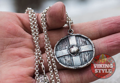 Viking Shield Pendant - Cross Shield, 925 Silver