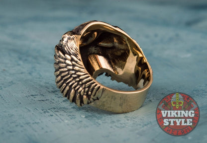 Fehu Rune Ring - Skull, Bronze