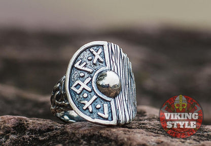 Viking Shield Ring - Runic, 925 Silver
