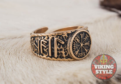 Vegvísir Ring - Odin Collection, Bronze
