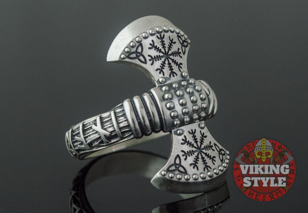 Viking Axe Ring - Helm of Awe, 925 Silver