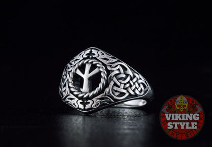 Algiz Ring III - Runic, 925 Silver