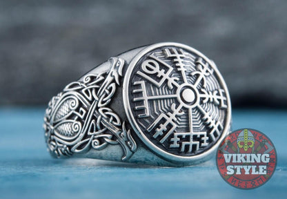 Vegvísir Ring - Ravens, 925 Silver