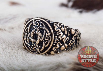 Jörmungandr Ring - Oak Leaves, Bronze