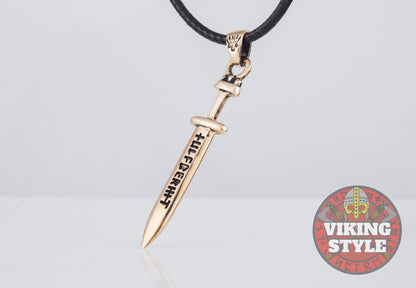 Viking Sword Pendant - Engraved, Bronze